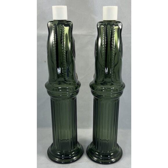 AVON Pony Post Decanter, Leather After Shave Lotion Glass Bottle, Green Lot Of 2 - Picture 4 of 13